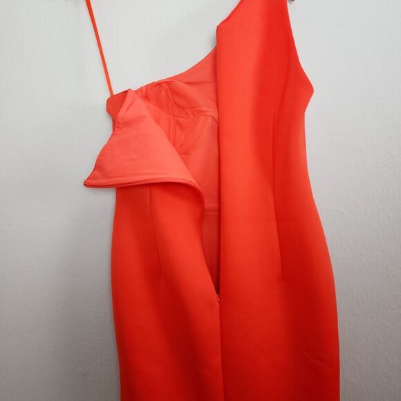 NEW Jovani Asymmetric One Shoulder Scuba Hi Low Sleeveless Dress Orange - Picture 10 of 11